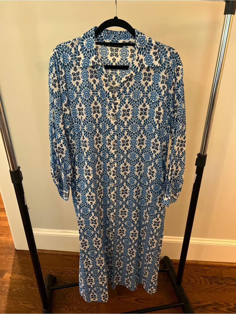 Zara Blue and White Patterned Women's Long Dress